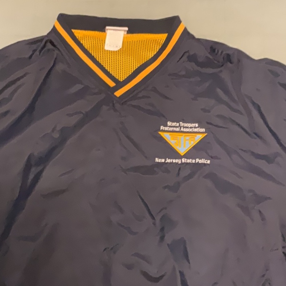 Navy Pullover Windbreaker with Yellow Trim and NJ State Troopers Logo
